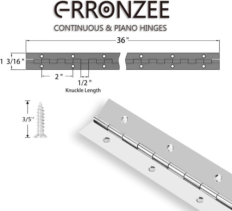 GRRONZEE Piano Hinge 36 Inch Stainless Steel Continuous Hinge with Holes Heavy Duty Piano Hinge for Cabinets Boat Marine Door, 0.04" Leaf Thickness 1.2'' Open Width, Screw Included - Image 3